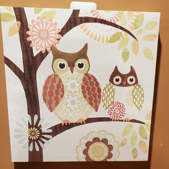 Owl Wall Art Canvas Print -Cute Whimsical Child's Room /Anywhere - 16.5 X 16.5" - Picture 2 of 12